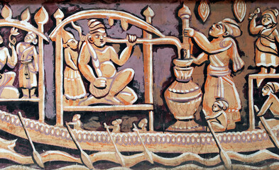 Drawings and Paintings on Wall. Abstract painting and drawings on wall. Painting of Horse, ducks, cow, kings, queens, elephants on wall. Drawings and Paintings on wall.