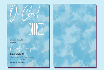 Modern On Cloud Nine 9 Sky Blue Bridal Shower Invitation