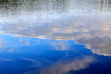 Wallpaper lake and sky reflection on lake water. Background.