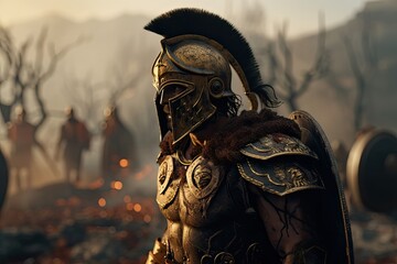 Obraz premium Spartan King Leonidas I and his warriors at Thermopylae