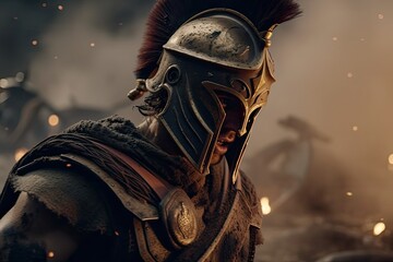 Spartan King Leonidas I and his warriors at Thermopylae. Generative AI.