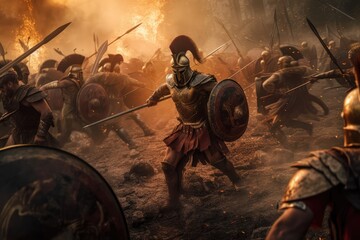 Spartan King Leonidas I and his warriors at Thermopylae