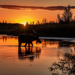 Obraz na płótnie Canvas The Moose in the Sunset, AI