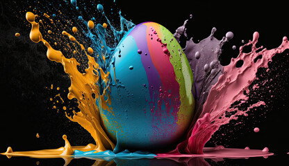 Colorful easter egg in a color splash