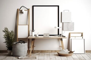 3D illustration of poster frames template, workspace mock up, ba