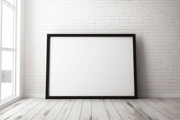 blank black horizontal picture frame on the wall and the floor