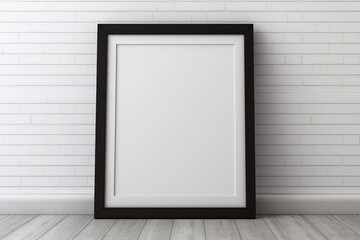 blank black horizontal picture frame on the white concrete wall