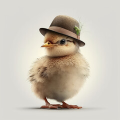 Chick wearing a hat on a white background