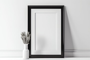 blank black picture frame on the white interior