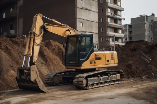 Excavator on building site, high quality generative AI