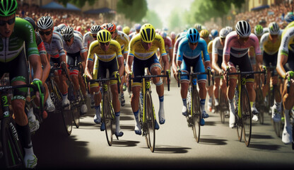 tour de France rally with cyclists on the road ai generated - obrazy, fototapety, plakaty