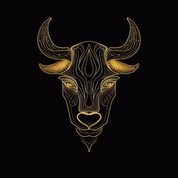 bull head with horns on a black background