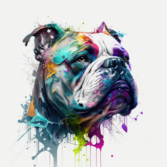 Bulldog in splash art style on plain background
