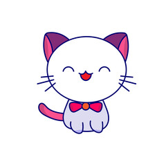 Vector cartoon funny cat sitting on white background