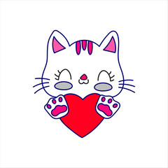 cute cat with love heart cartoon vector icon illustration