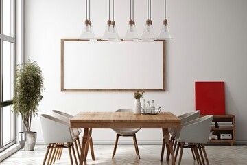 mock up poster frame in dining room, interior background