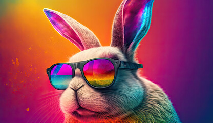 Colorful easter bunny wearing sun glasses