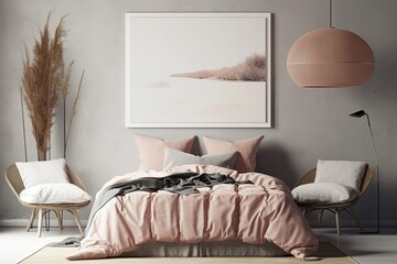 mock up poster frame in modern bedroom interior background, livi