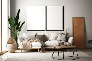 mock up poster frame in modern interior background, Scandinavian