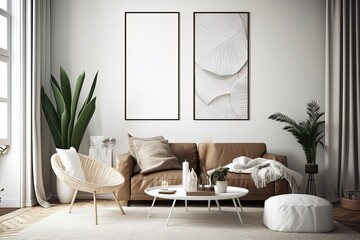 mock up poster frame in modern interior background, Scandinavian