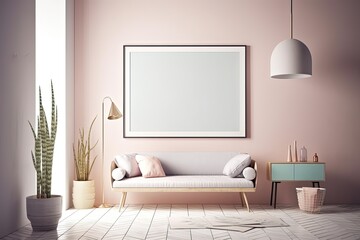 Mock up poster in hipster background interior, pastel colored in