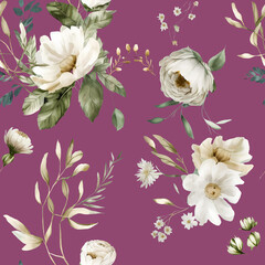 Fototapeta na wymiar Seamless Surface Design Fabric Design Pattern with White Flowers