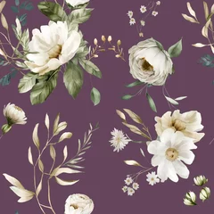 Gordijnen Vintage Bloemen Seamless Surface Design Fabric Design Pattern with White Flowers  © bilge