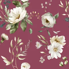 Behang Seamless Surface Design Fabric Design Pattern with White Flowers © bilge