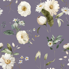Fototapeta na wymiar Seamless Surface Design Fabric Design Pattern with White Flowers