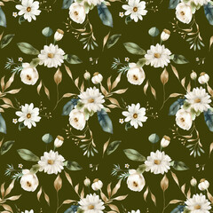 Seamless Surface Design Fabric Design Pattern with White Flowers