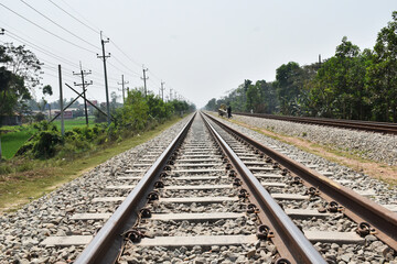 Fototapeta na wymiar Rail track . Dual gauge rail road