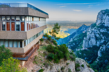 High mountain with building and rocks to see Spain