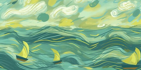 Fototapeta na wymiar colorful sailboat on the sea, watercolor, generative ai