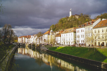 Obraz premium Ljubljana. Beautiful cities of Europe - charming, capital of Slovenia, panoramic view with old town and castle.