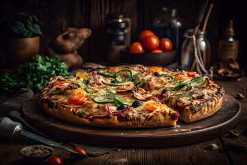 Obraz na płótnie Canvas pizza with salami and mushrooms