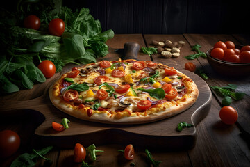 pizza with tomatoes and mushrooms