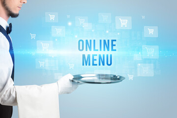 Waiter serving online shopping concept
