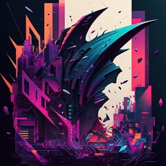 Abstract cyberpunk style geometric background, made from futuristic science fiction shapes. Generative AI