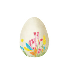 Graphic Watercolor illustration of Easter Egg with hand drawing flowers. Idea for celebrating poster, decoration background, stickers, Easter shop, banner, copybook, children’s art, books, cartoon