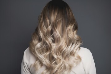Fototapeta premium a woman from behind with wonderful long hair that is freshly dyed balayage - Generative AI