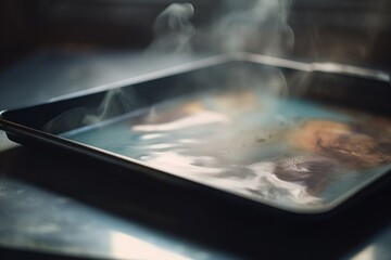 Fototapeta na wymiar a pan of food with steam coming out of the top. generative ai