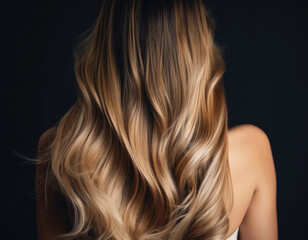 a woman from behind with wonderful long hair that is freshly dyed balayage - Generative AI