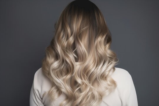 a woman from behind with wonderful long hair that is freshly dyed balayage - Generative AI