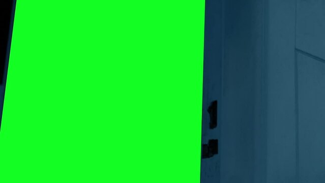 Door Opens Or Closes In Dark House Greenscreen Cut-Out