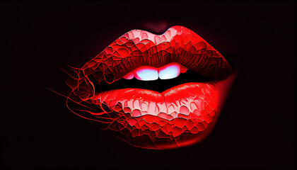 Dark Red Artistic Lipstick on Women's Lips With Generative AI