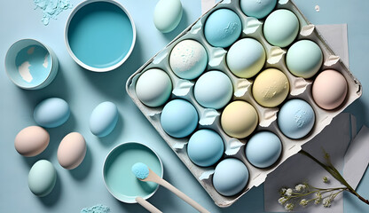 Cute realistic pastel colored paint as eggs with background. Generative AI.