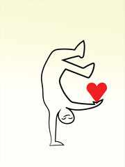 Breakdance bboy holds a heart in his hand, performing an element standing upside down on his hand. I love breakdance
