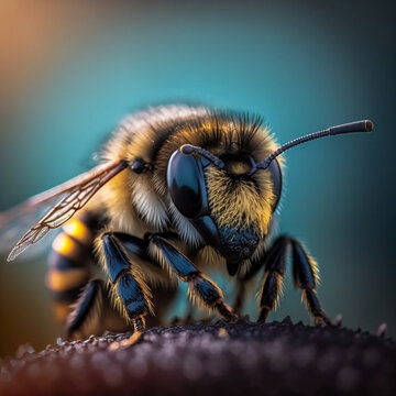Macro Photography of a Bee with Shallow Depth of Field generative ai
