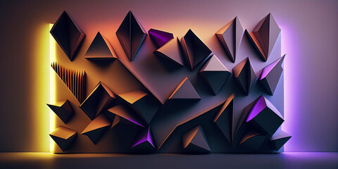 Obraz premium smooth geometric 3d abstract wall, soft neon lighting, futuristic Generative AI