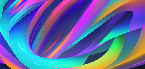 3D rendering of a colorful, holographic, iridescent wave in motion with abstract fluid curves Generative AI